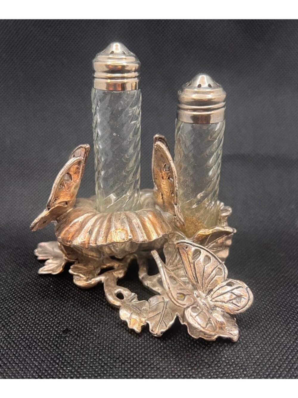 Godinger silver plate butterfly cut glass salt pepper set 2000 - Picture 11 of 11